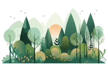 Foto op Plexiglas Forrest landscape with trees and grass, nature inspired vector illustration © SachiDesigns