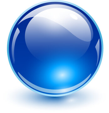 Shiny glass ball, blue vector trasparent sphere.
