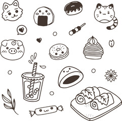 Hand drawn set of simple decorative elements. Various icons such as hearts, stars, speech bubbles, arrows, lines isolated on white background.