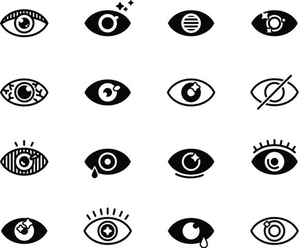 Outline eye icons. Open and closed eyes images, sleeping eye shapes with eyelash, vector supervision and searching signs