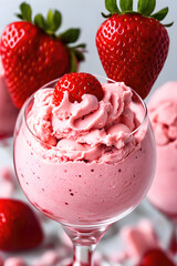 An ice cream sundae with strawberries. Generative AI