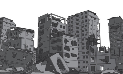 Damaged building vector illustration. Building destroyed