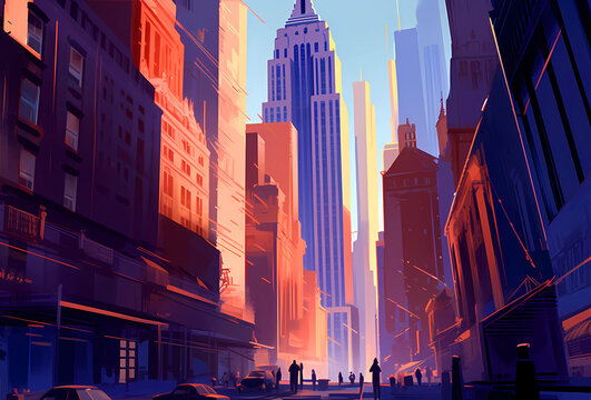 Illustration of a beautiful view of an American city, USA