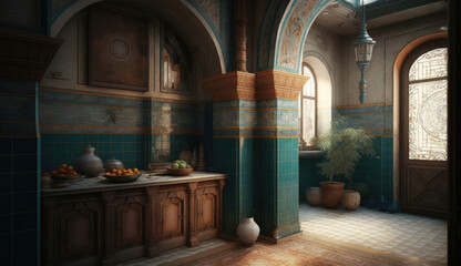Islamic Interior. Kitchen Interior in oriental style