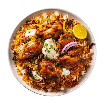 chicken biriyani in a bowl  png images _ food images _ Indian food images _ chicken biriyani in a bowl  in isolated white background 