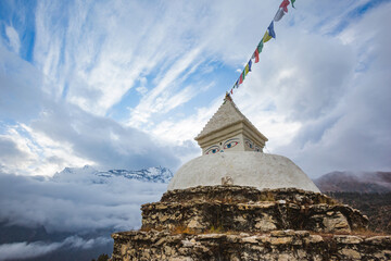 Buddhist stupa near Kumjung village. Himalayan mountains, Nepal