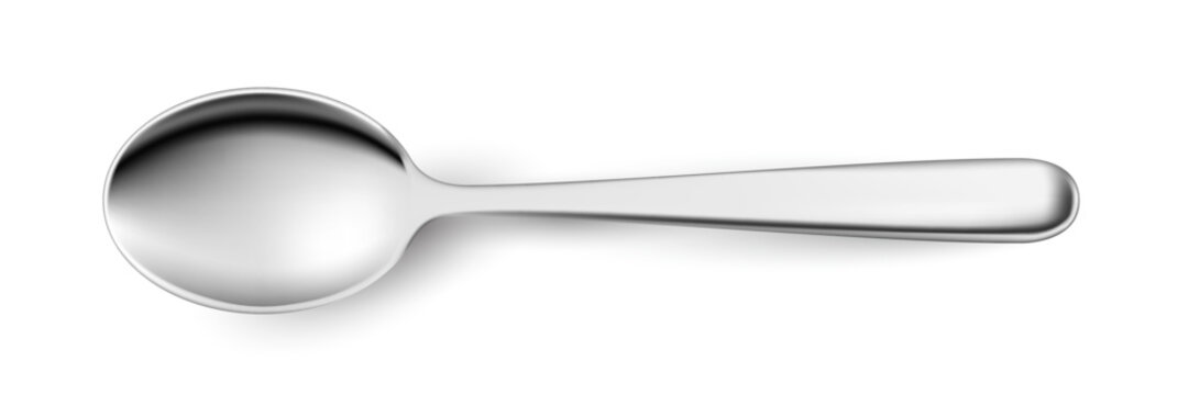 3D spoon, metal steel or silver cutlery object, teaspoon, tablespoon or dessert spoon