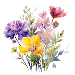 Obraz na płótnie Canvas Wildflower Watercolor Clip Art, Watercolor Sublimation Design
