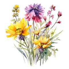 Fototapeta na wymiar Wildflower Watercolor Clip Art, Watercolor Sublimation Design