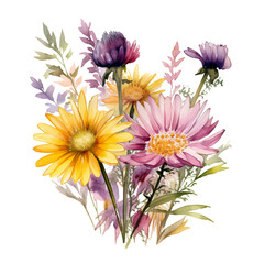 Wildflower Watercolor Clip Art, Watercolor Sublimation Design