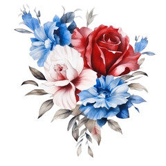 Bed Blue White Flowers Watercolor Clip Art, Watercolor Sublimation Design