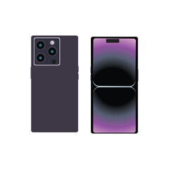 Max in Space colorful. In latest phone, is an innovation and equipped with three cameras. background.  screen and back side. realistic vector. Smartphone Vector illustration. View of a Isolated Device