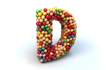 illustration of letter D made from big bright rubber balls on white background, Generative AI