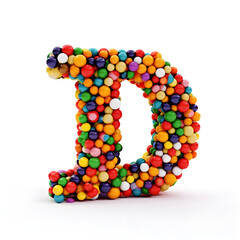 illustration of letter D made from colorful candies on white background, Generative AI
