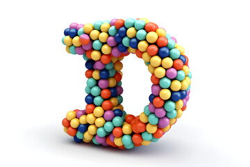 illustration of letter D made from large colorful rubber balls on white background, Generative AI