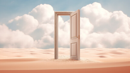 An open door in the middle of a desert. Generative AI.