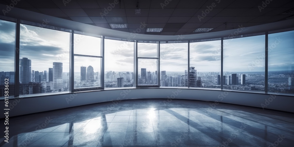 Aufkleber empty office floor with window and city view. generative ai aig18.