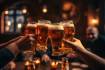 Cheers! glass of beer on the table. International beer day