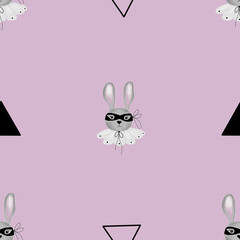 seamless pattern cute bunny in a mask and collar with small triangle. children's minimalistic pattern for children's textiles, printing, wrapping paper, wallpapers. enjoy.