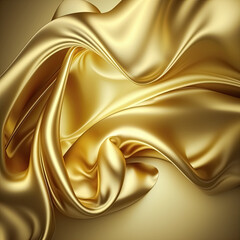 Gold iridescent colors abstract shiny plastic silk or satin wavy background. Generative AI
