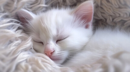 Obraz premium Adorable cute kitten sleeping on bed. Generative AI
