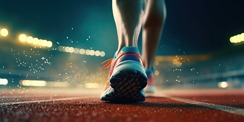 closeup of runners feet in a stadium - crated using generative Ai tools