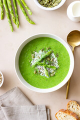 Green asparagus cream soup. Healthy eating. Vegetarian food. Diet.