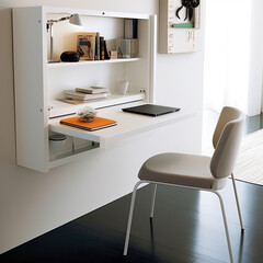 Stylish Efficiency: White Fold-down Desk, Combining Practicality and Modern Design Elements
