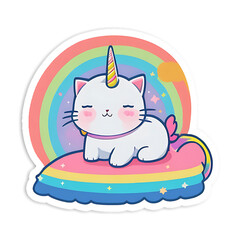 Kawaii cat cartoon in unicorn pastel color white background.