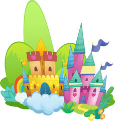 Obraz na płótnie Canvas cartoon beautiful and colorful medieval castle isolated illustration for childern