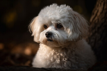 Portrait of a dog of the Bichon Frise breed close-up, generative ai