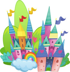 cartoon beautiful and colorful medieval castle isolated illustration for childern