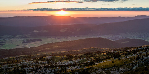 Sunset over the Vercors mountain range from the Pic Saint Michel