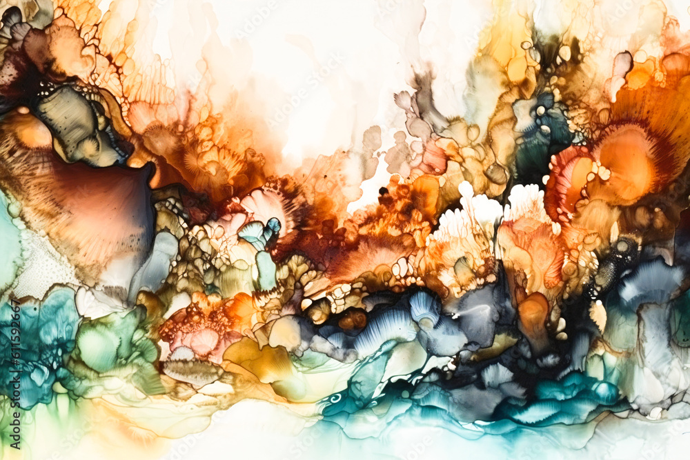 Poster abstract decorative water color or acrylic diffusion. created with generative ai technology.