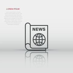 Newspaper icon in flat style. News vector illustration on white isolated background. Newsletter business concept.