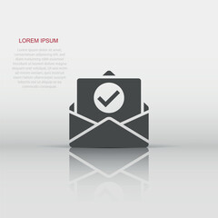 Envelope with confirmed document icon in flat style. Verify vector illustration on white isolated background. Receive business concept.