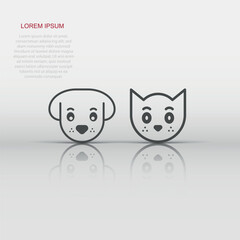Obraz premium Dog and cat icon in flat style. Animal head vector illustration on white isolated background. Cartoon funny pet business concept.