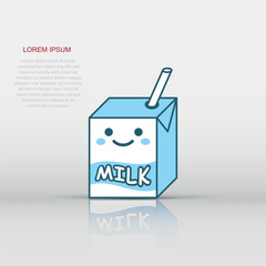 Cute milk icon in flat style. Milkshake vector illustration on white isolated background. Cartoon funny container business concept.