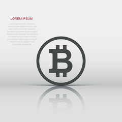 Bitcoin icon in flat style. Blockchain vector illustration on white isolated background. Cryptocurrency business concept.