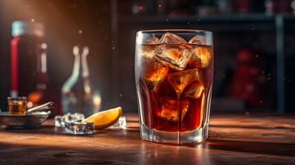 Glass of cold cola. AI generated.