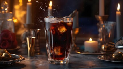 Fototapeta premium Glass of cold cola. AI generated.