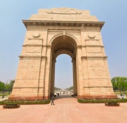 India Gate, New Delhi, May, 2023: It is a triumphal arch architectural style war memorial designed by Sir Edwin Lutyens to 82,000 soldiers of the Indian Army who died in the First World War.