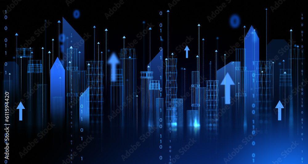 Poster wireframe city blockchain digital interface