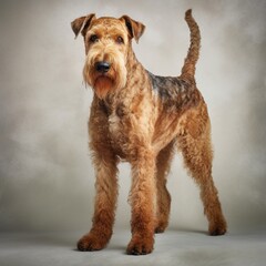 Airedale terrier in full length, photography, studio photo. AI generated.