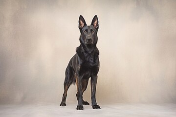 Black german shepherd in full length, photography, studio photo. AI generated.