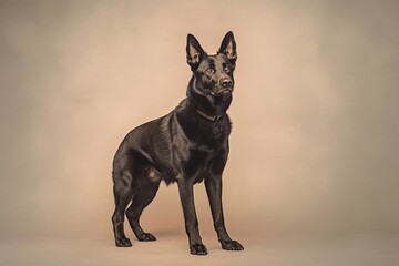 Black german shepherd in full length, photography, studio photo. AI generated.