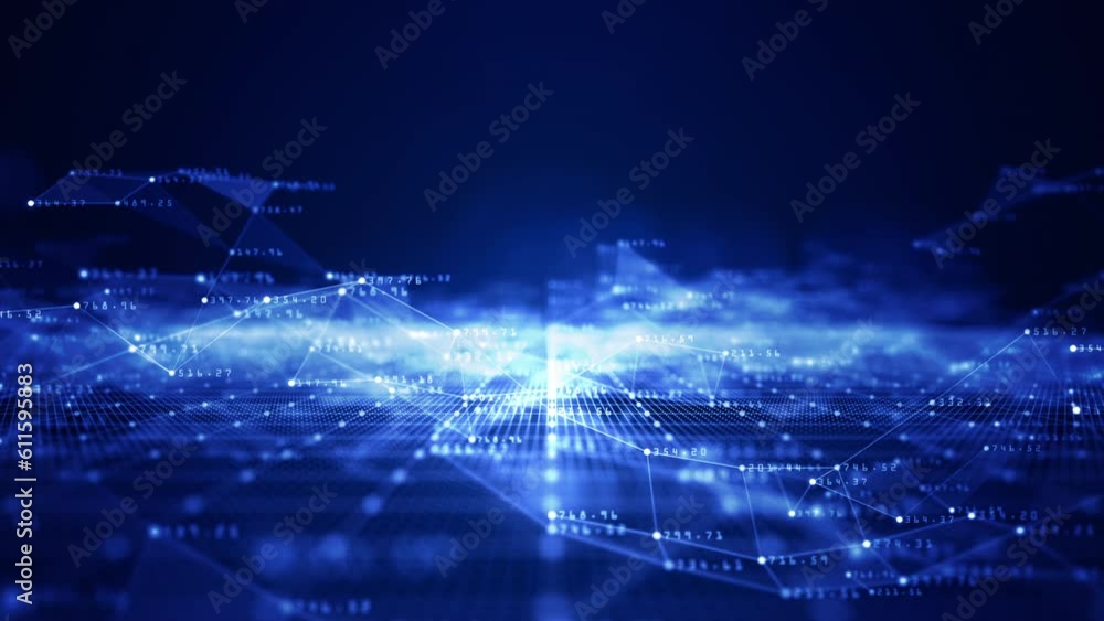 Poster blue abstract background digital line and dots connect, technology digital data blockchain network c