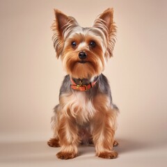 Yorkshire Terrier in full length, photography, studio photo. AI generated.