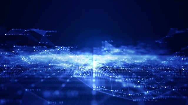 Blue abstract background digital line and dots connect, Technology digital data blockchain network connections concept, Digital cyberspace background motion 4k