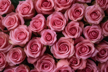 Allover texture of pink roses. Beautiful background of flower heads.